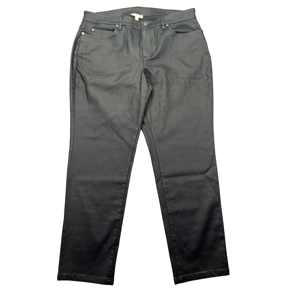 Eileen‎ Fisher Coated Organic Cotton Ankle Jeans Stretchy Black Size 14 Fits 34"